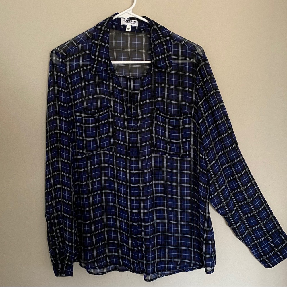 Express shear plaid blouse sz XL